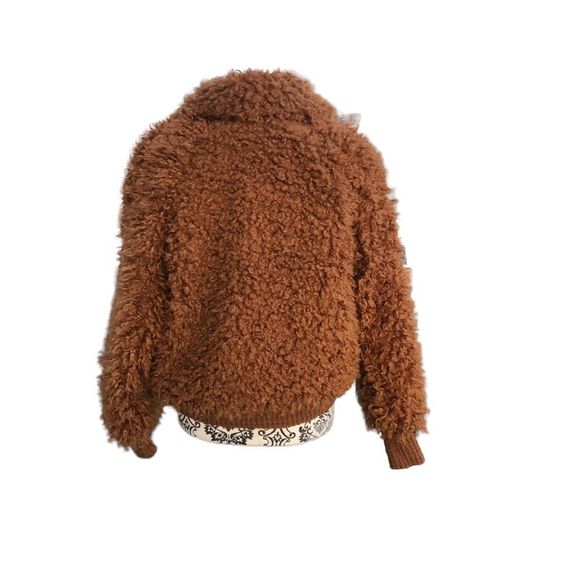 Sherpa Faux Fur Fuzzy Jacket Wild Fable Brown Women’s Long Sleeve Zip-Up Sz M - Picture 4 of 8